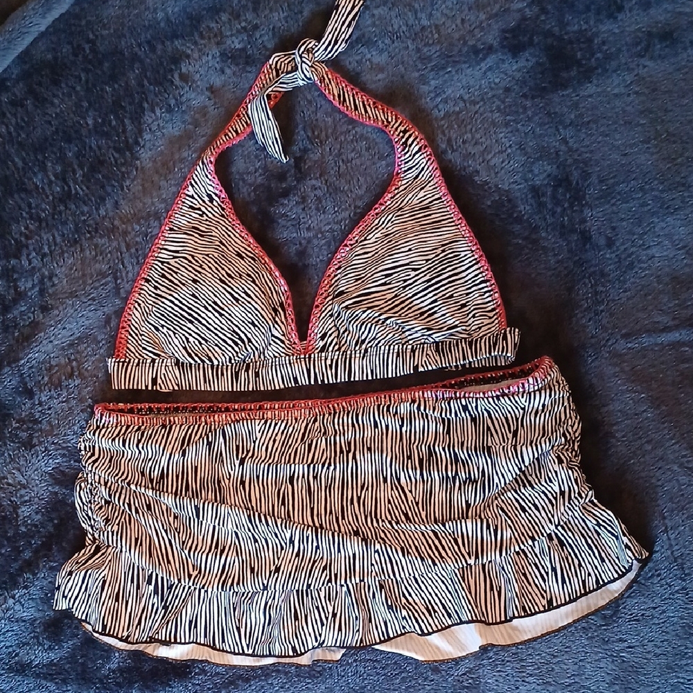 Kenneth Cole Reaction Zebra Print And Pink Two-Piece Swimsuit Women's Large